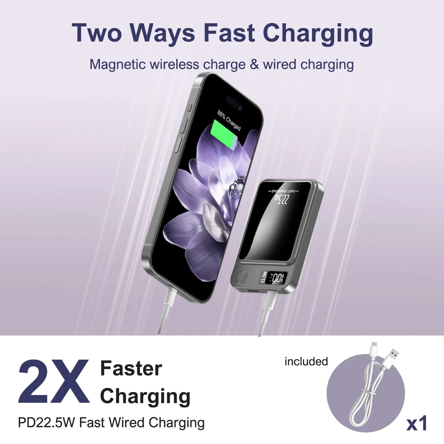 5000Mah Magnetic Power Bank Wireless Charger Portable Fast 22.5W Ultra with Type-C Cable for Iphone 16/15/14/13/12 All Series