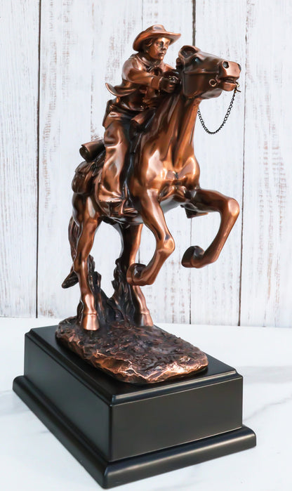 Rustic Western Wild Cowboy Bracing on a Galloping Horse Bronzed Resin Statue