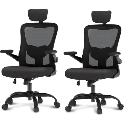 Ergonomic Office Chairs Mesh Computer Desk Chair with 3D Flip-Up Armrests Adjustable Headrest and Lumbar Support Comfy High Bac
