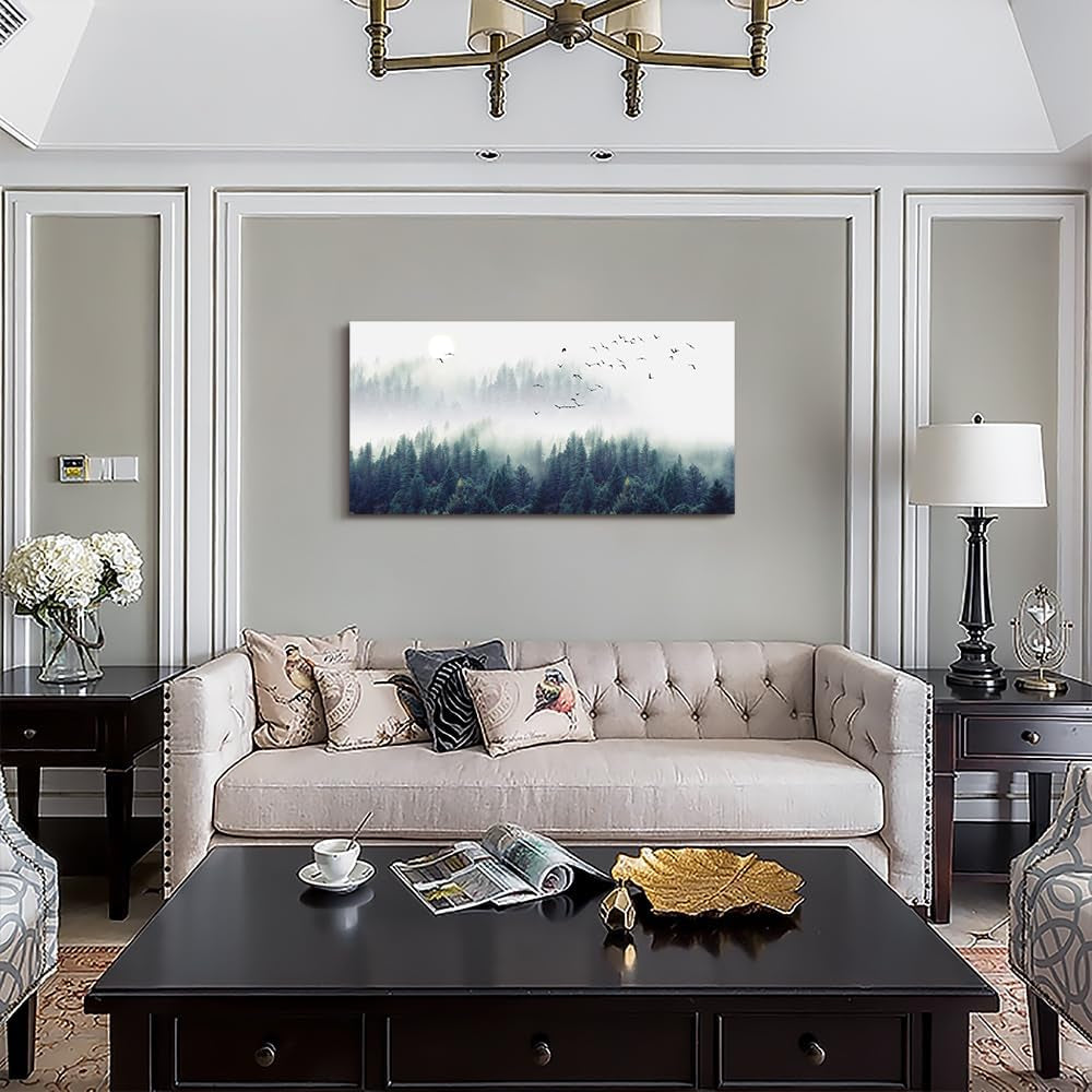Misty Forests Canvas Wall Art - Enchanting Evergreen Landscape Decor for Living Room & Bedroom - Ready to Hang Framed Modern Home Accent