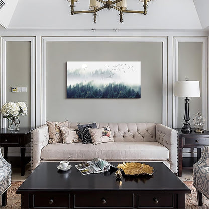 Misty Forests Canvas Wall Art - Enchanting Evergreen Landscape Decor for Living Room & Bedroom - Ready to Hang Framed Modern Home Accent