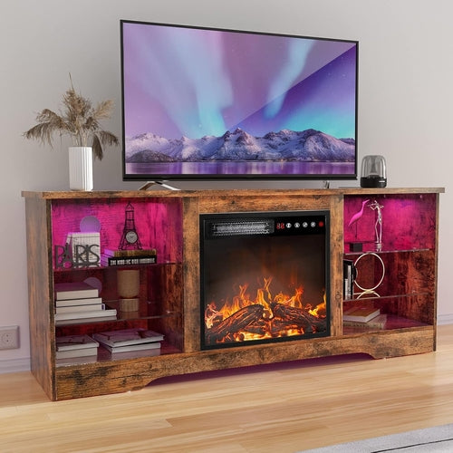 Fireplace TV Stand with 18''Fireplace, Modern Entertainment Center for