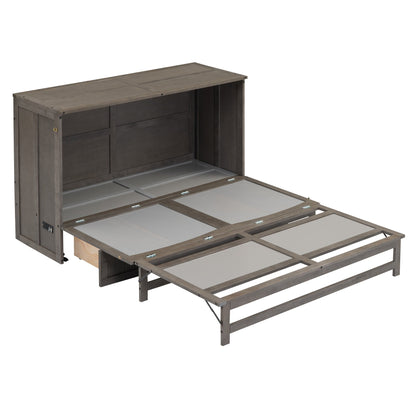 Queen Size Murphy Bed with Built-In Charging Station  Antique Grey