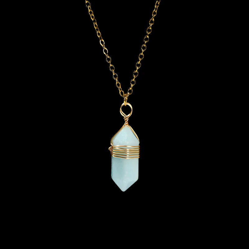 Crystal Hexagon Wire Wrap Gold Necklaces