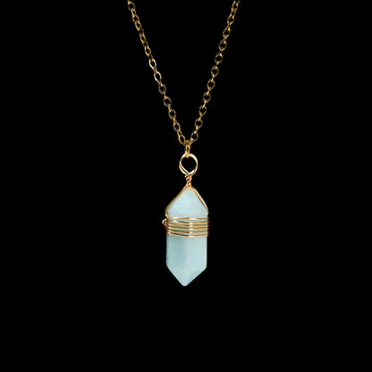 Crystal Hexagon Wire Wrap Gold Necklaces