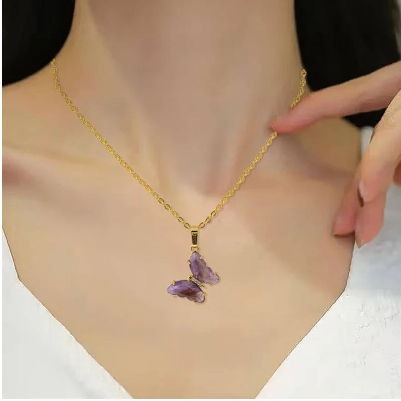 Crystal Butterfly Necklace & Ring