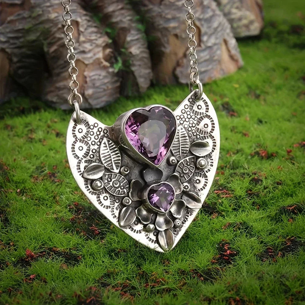 Amethyst Heart Pendant Necklace