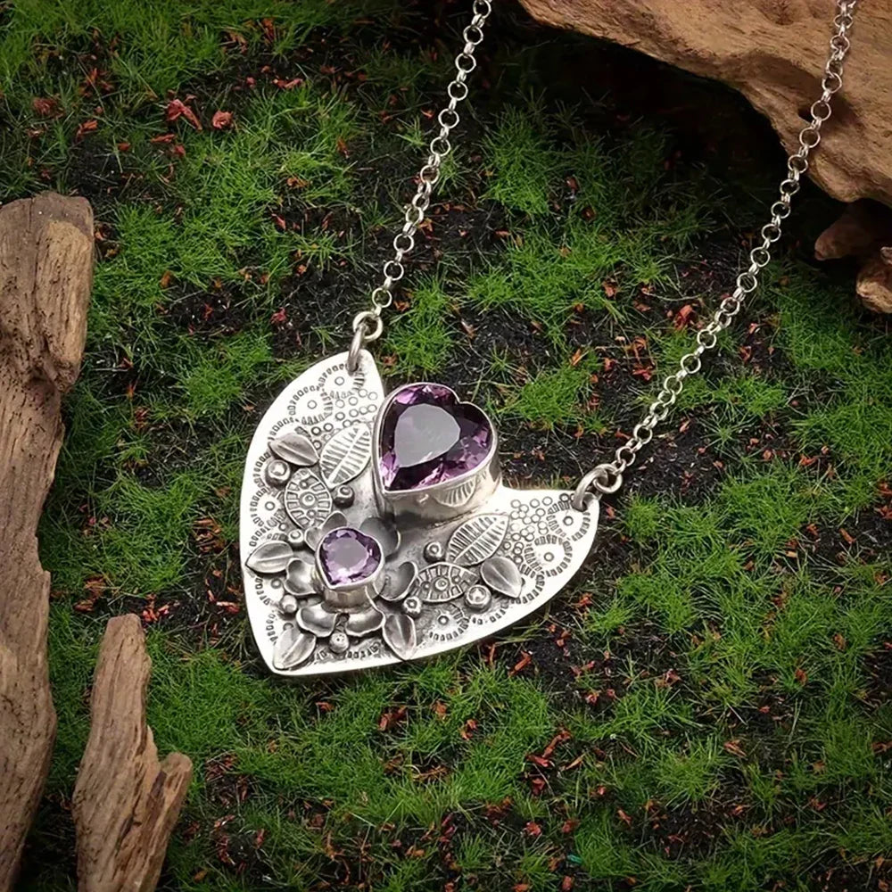 Amethyst Heart Pendant Necklace