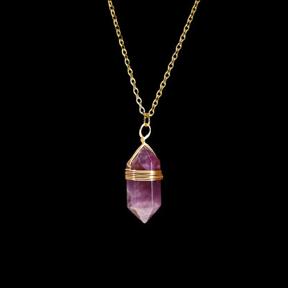 Crystal Hexagon Wire Wrap Gold Necklaces