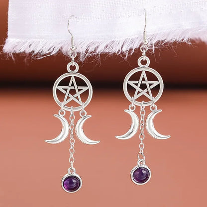 Pentacle Moon Crystal Earrings
