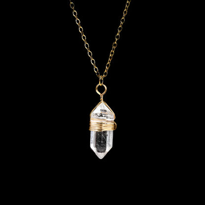 Crystal Hexagon Wire Wrap Gold Necklaces
