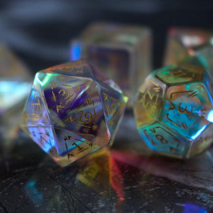 Dragon Shield Gemstone Dichroic Glass DND Dice Set