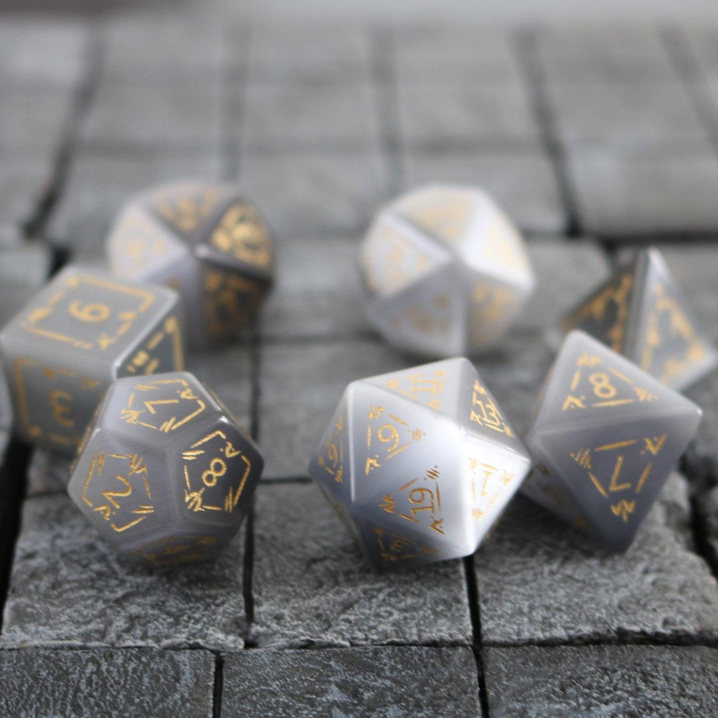 Dragon Shield Gray Cats Eye Gemstone DND Dice Set