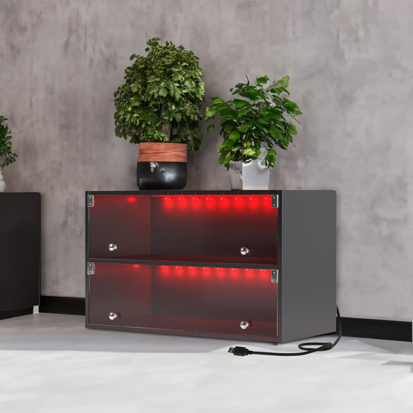 Black Glass Door Shoe Box Shoe Storage Cabinet For Sneakers With RGB Led Light