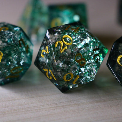 Elven Wood Green Forge Fire Glass DND Dice Set