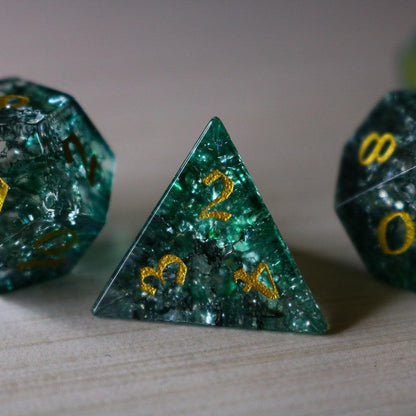 Elven Wood Green Forge Fire Glass DND Dice Set