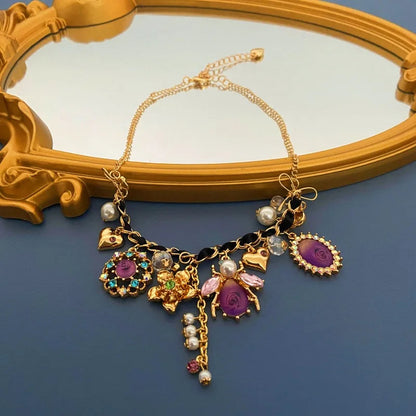 Vintage Art Retro Enamel Fringe Animal Bees Love Flowers Butterfly Trend New Necklace