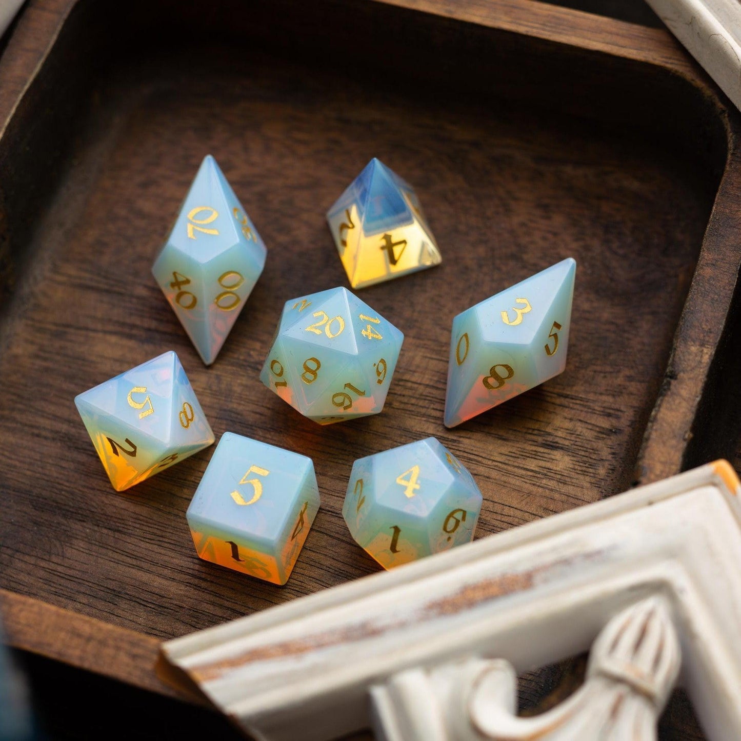 Gemstone Opalite Elven Cut DND Dice Set