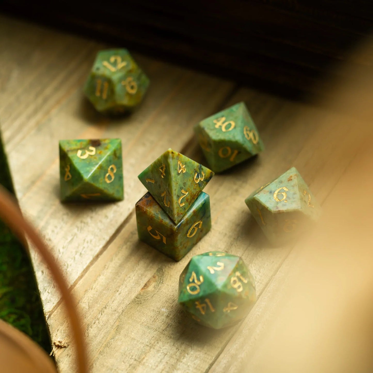 Gemstone Azurite Hand Carved DND Dice Set