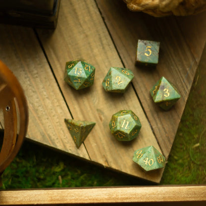 Gemstone Azurite Hand Carved DND Dice Set