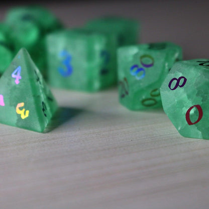 Green Mint Inked Lightning Cracked Glass DND Dice Set