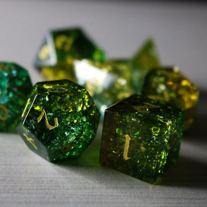 Green Poison Forge Fire Cracked Glass DND Dice Set