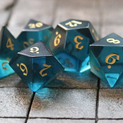 Green Zircon Glass Hand Carved DND Dice Set