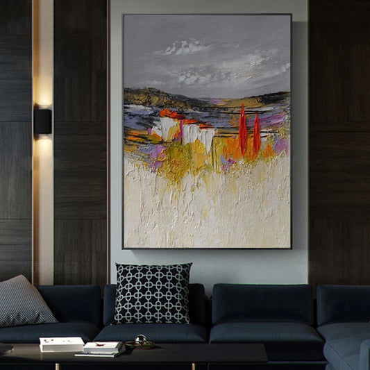 Gray yellow Oil Painting On Canvas Handmade Abstract Landscape Thick Oil Wall Art Hand Painted Large Sized Decoration Paintings