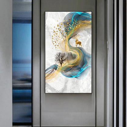 Abstract Golden Deer Paintings Wall Pictures Modern Canvas Painting Blue Poster Print Wall Art For Living Room Bedroom Nordic