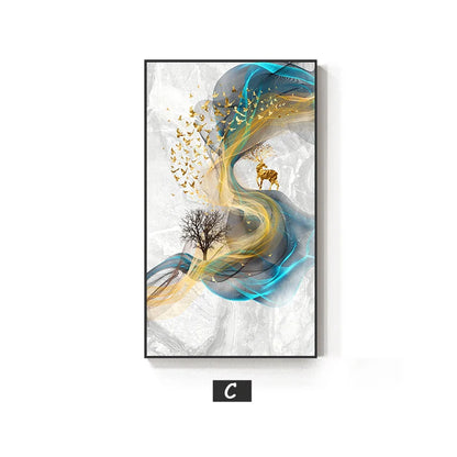 Abstract Golden Deer Paintings Wall Pictures Modern Canvas Painting Blue Poster Print Wall Art For Living Room Bedroom Nordic