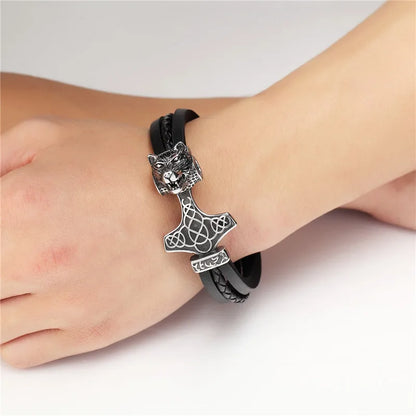 Thors Hammer Men's Leather Bracelet