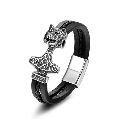 Thors Hammer Men's Leather Bracelet
