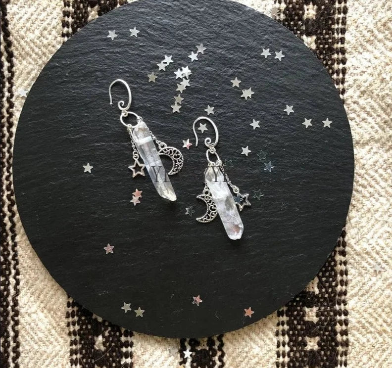 Crystal Crescent Moon Earrings