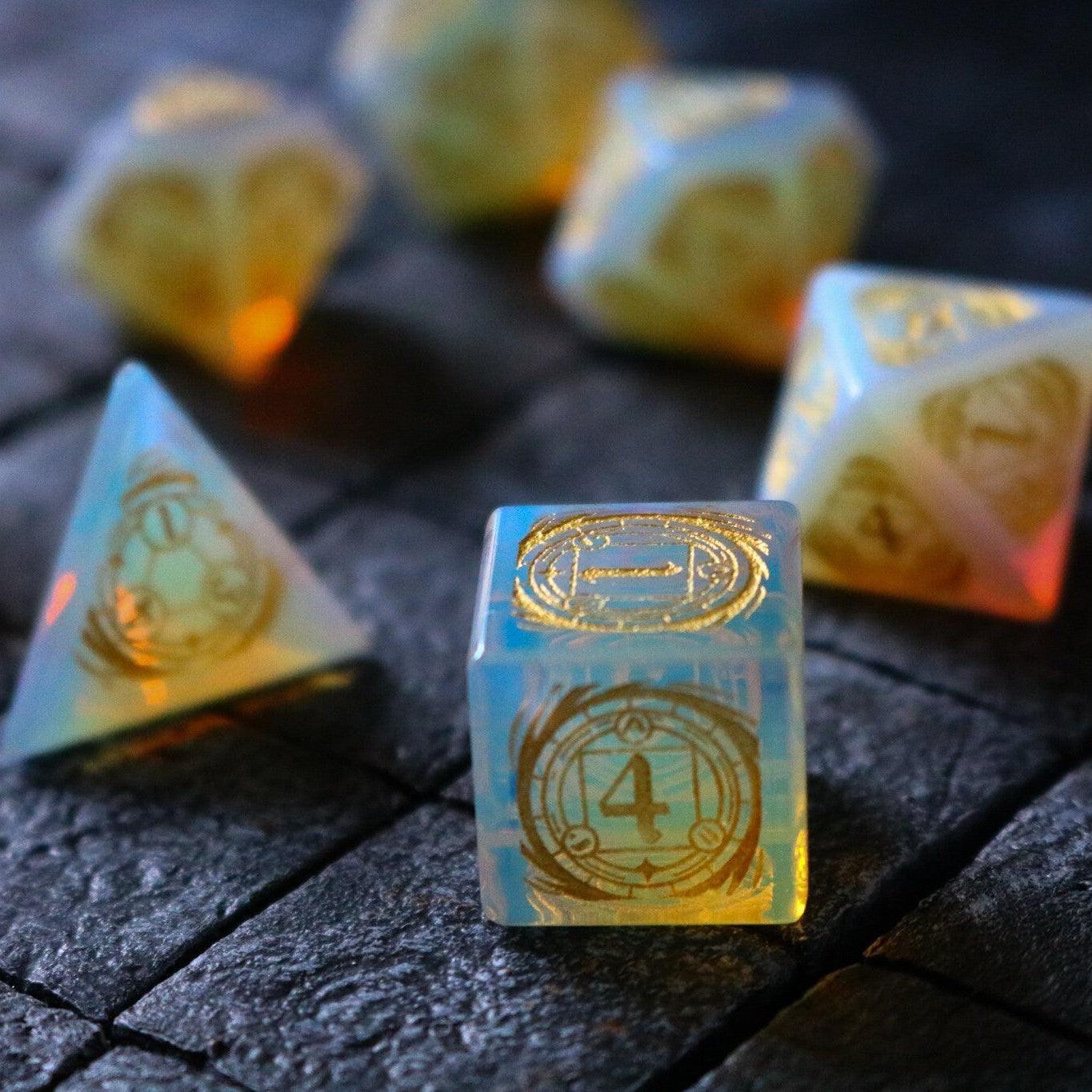 Mage Fury Gemstone Opalite Hand Carved DND Dice Set