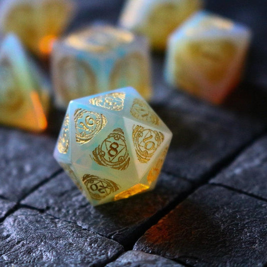 Mage Fury Gemstone Opalite Hand Carved DND Dice Set