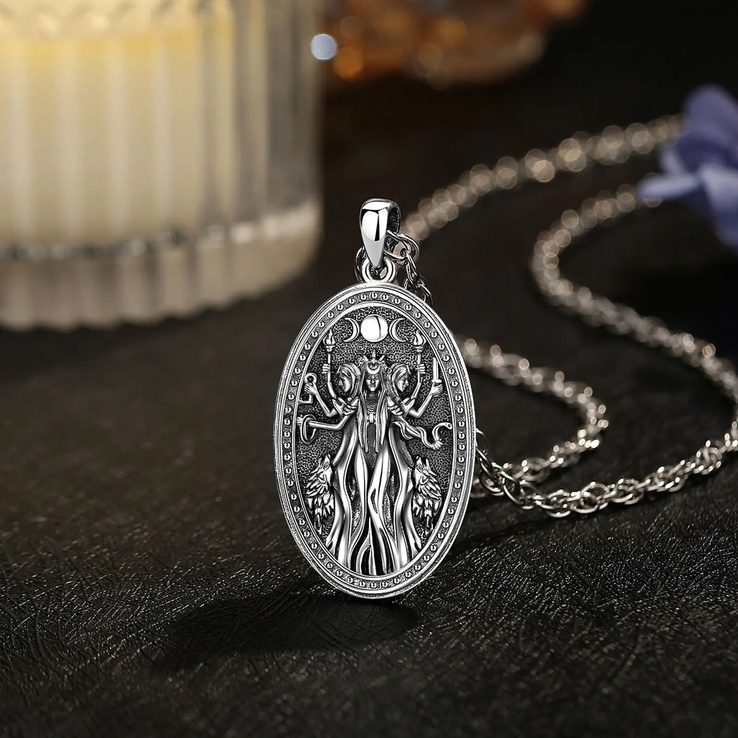 Triple Moon Goddess Sterling Silver Necklace
