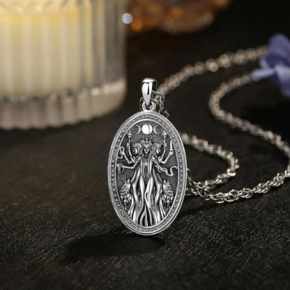 Triple Moon Goddess Sterling Silver Necklace