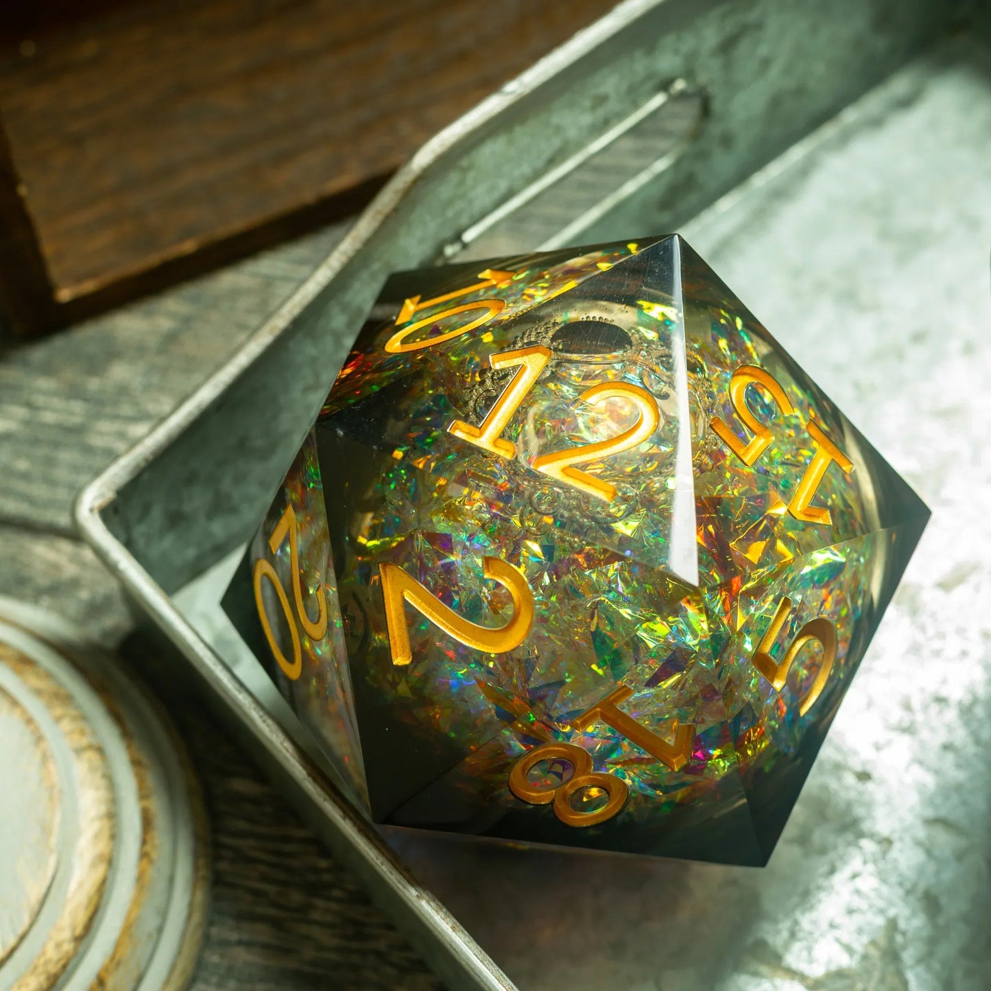 Massive Dark Black And Foil Liquid Core 95MM Chonk Handmade Resin Dice And Box