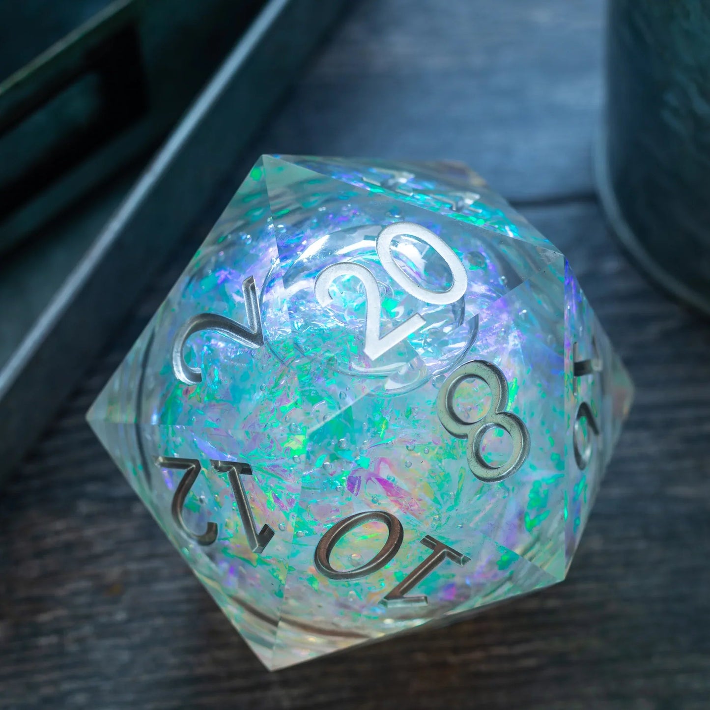 Massive Silver And Foil Liquid Core 95MM Chonk Handmade Resin Dice And Box
