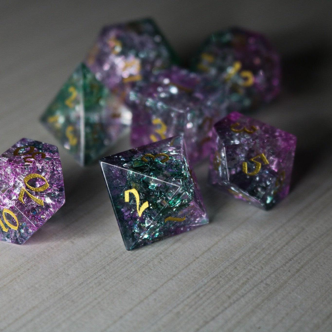 Moon Gate Purple Forge Fire Glass DND Dice Set