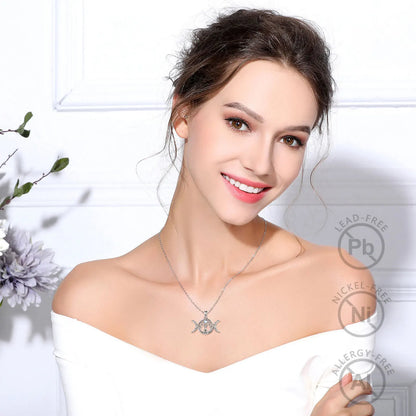 Moonstone Triple Moon Goddess Sterling Silver Necklace