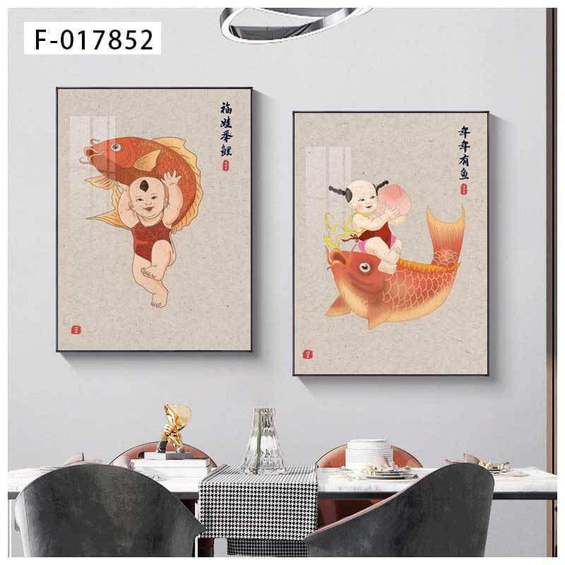New Chinoiserie Decorative Painting Shishi Ruyi Restaurant Living Room Sofa Background Wall Hanging Painting Crystal Porcelain Mural Scandinavian Painting