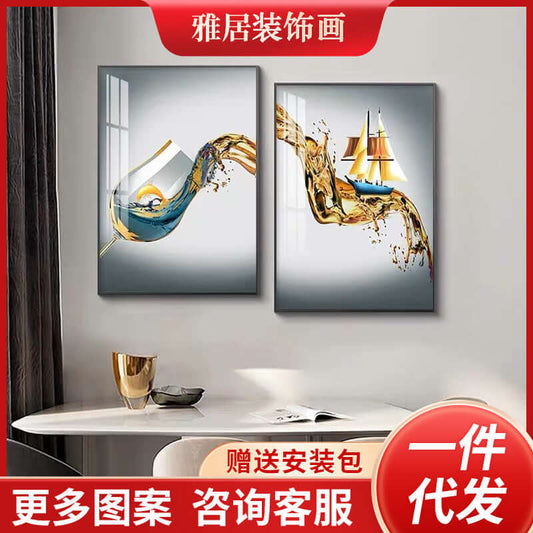 New Chinoiserie Decorative Painting Shishi Ruyi Restaurant Living Room Sofa Background Wall Hanging Painting Crystal Porcelain Mural Scandinavian Painting