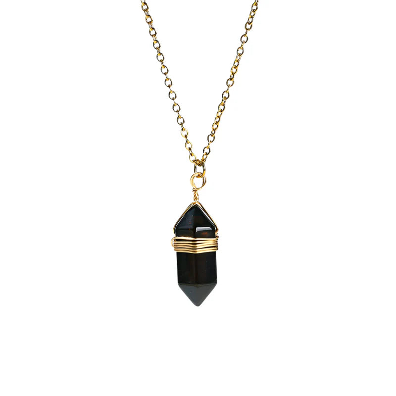 Crystal Hexagon Wire Wrap Gold Necklaces