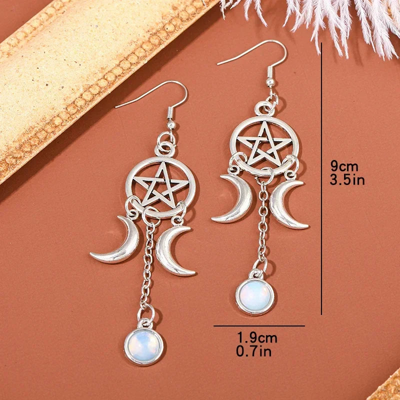 Pentacle Moon Crystal Earrings