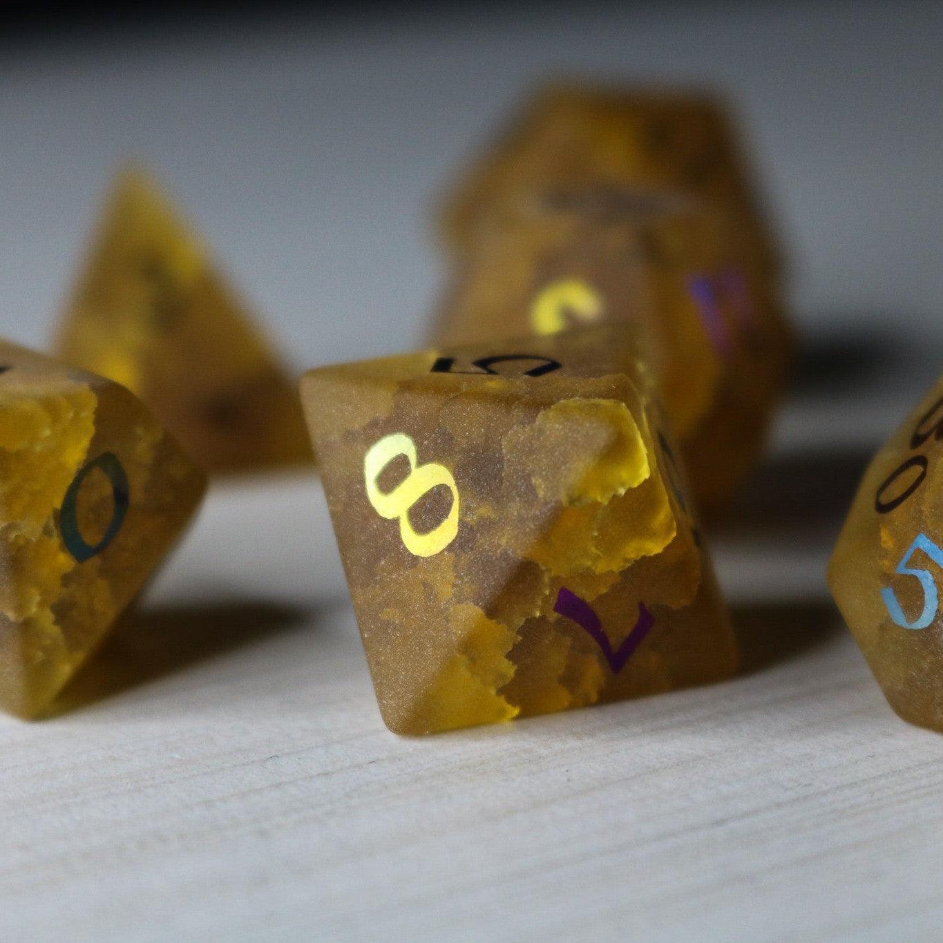 Orange Halloween Pumpkin Inked Lightning Cracked Glass DND Dice Set