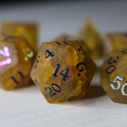 Orange Halloween Pumpkin Inked Lightning Cracked Glass DND Dice Set