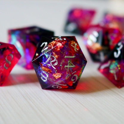 Pink/Silver Handmade Sharp Edge Resin DND Dice Set