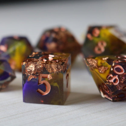 Purple And Gold Handmade Resin DND Dice Set