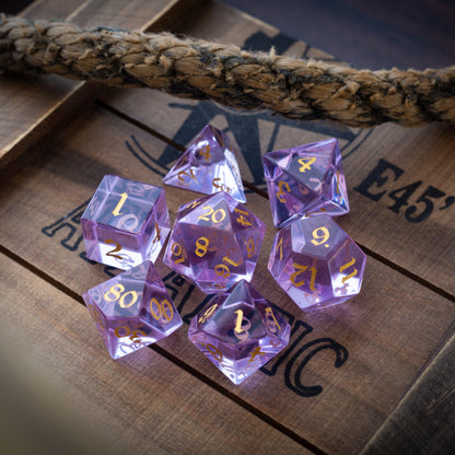 Purple Zircon Glass Hand Carved DND Dice Set